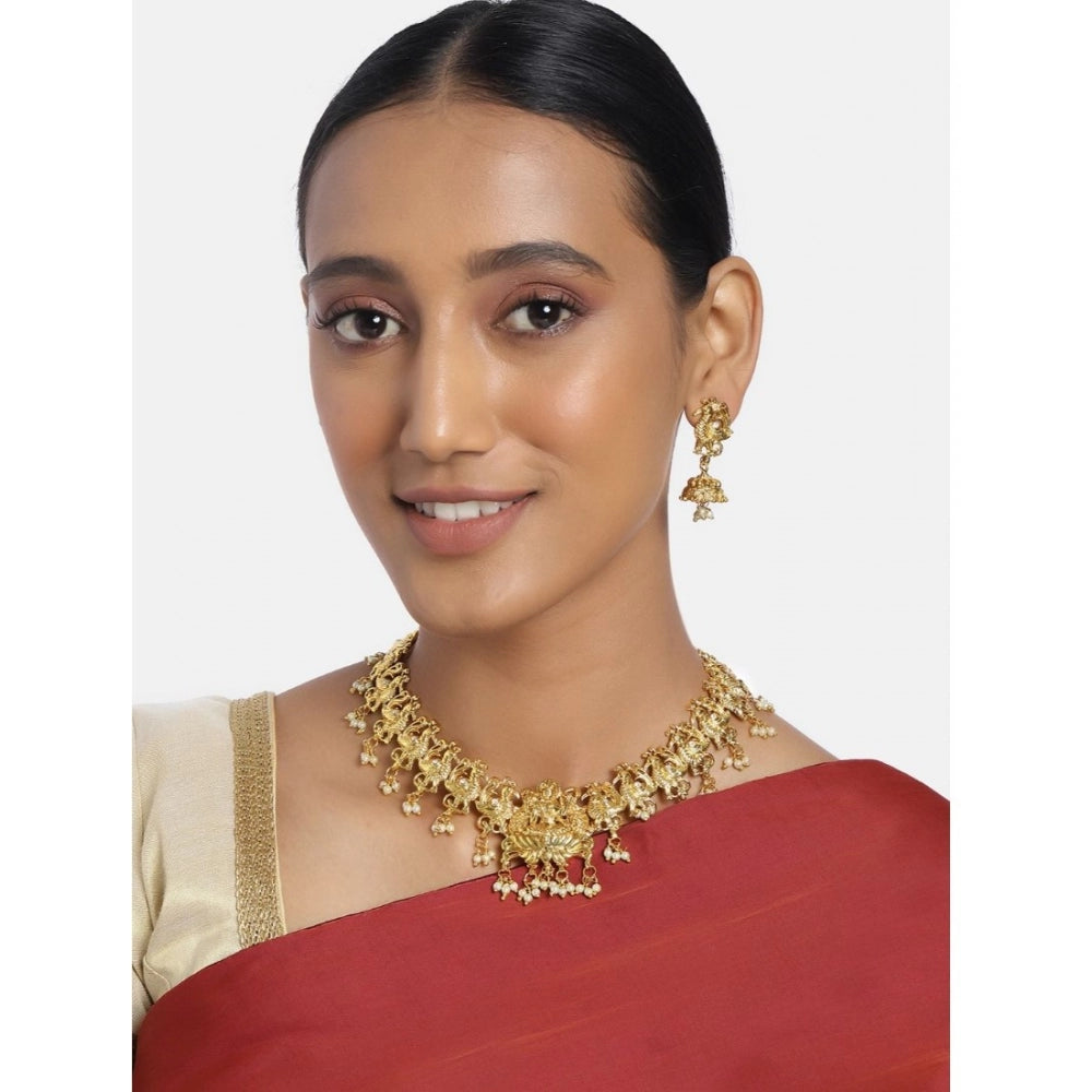 Women's Rose Gold Plated Alloy Necklace &amp; Earings Set (Gold)