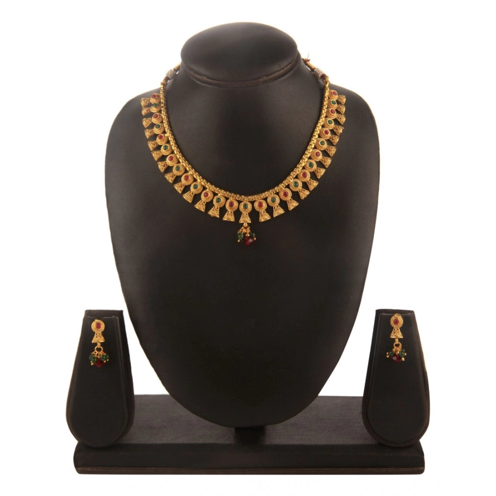 Women's Rose Gold Plated Alloy Necklace &amp; Earings Set (Green &amp; Red)