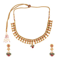 Women's Rose Gold Plated Alloy Necklace &amp; Earings Set (Green &amp; Red)