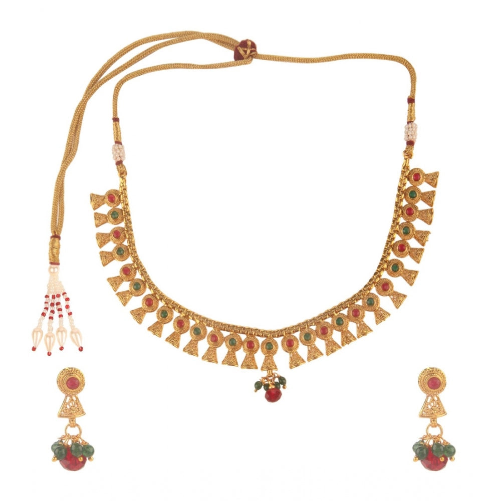 Women's Rose Gold Plated Alloy Necklace &amp; Earings Set (Green &amp; Red)