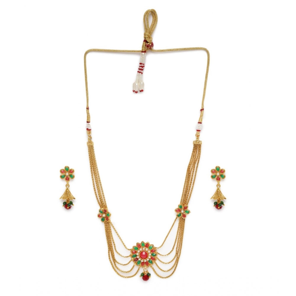 Women's Rose Gold Plated Alloy Necklace &amp; Earings Set (Green &amp; Red)