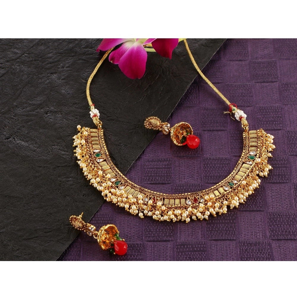 Women's Rose Gold Plated Alloy Necklace &amp; Earings Set (Multicolor)