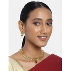Women's Rose Gold Plated Alloy Necklace &amp; Earings Set (Green &amp; Red)