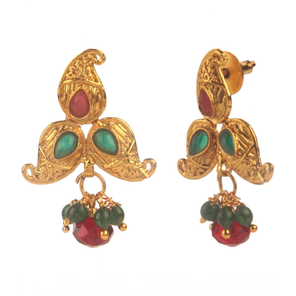 Women's Rose Gold Plated Alloy Necklace &amp; Earings Set (Green &amp; Red)