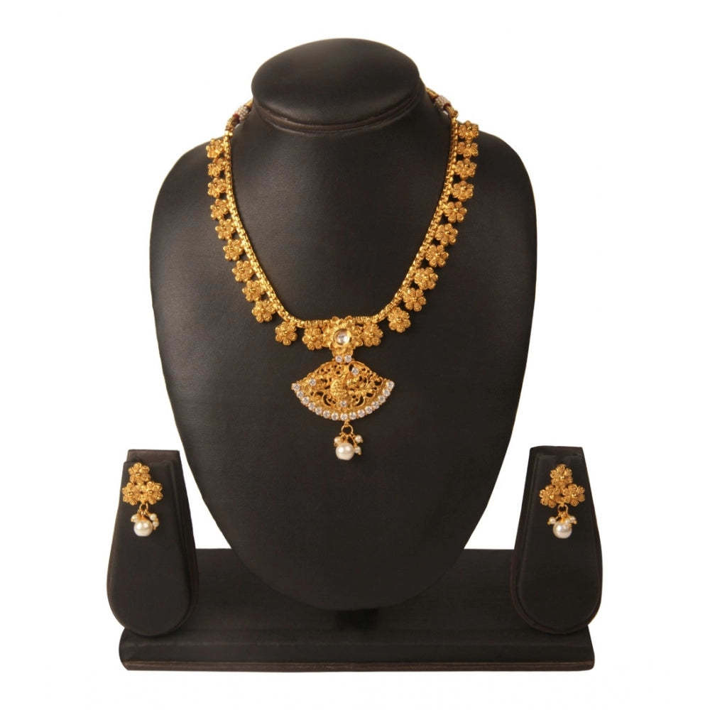Women's Rose Gold Plated Alloy Necklace &amp; Earings Set (Gold)
