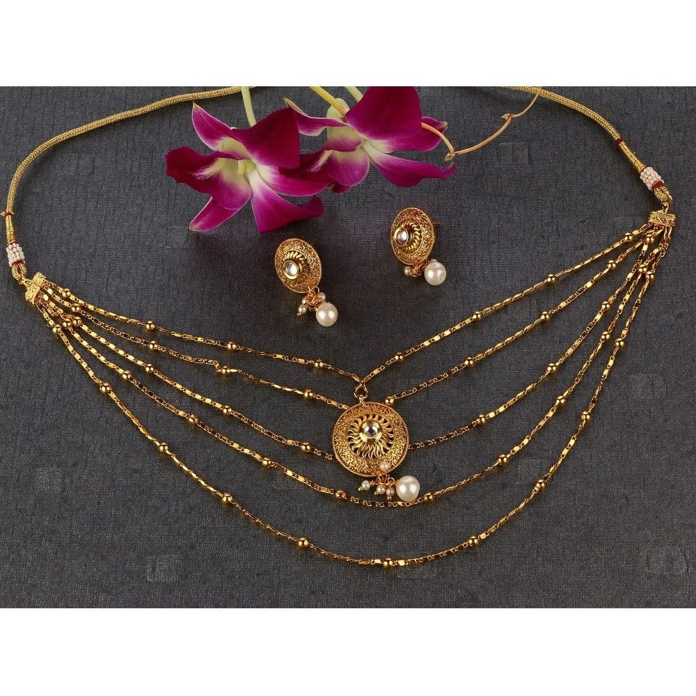 Women's Rose Gold Plated Alloy Necklace &amp; Earings Set (Gold)
