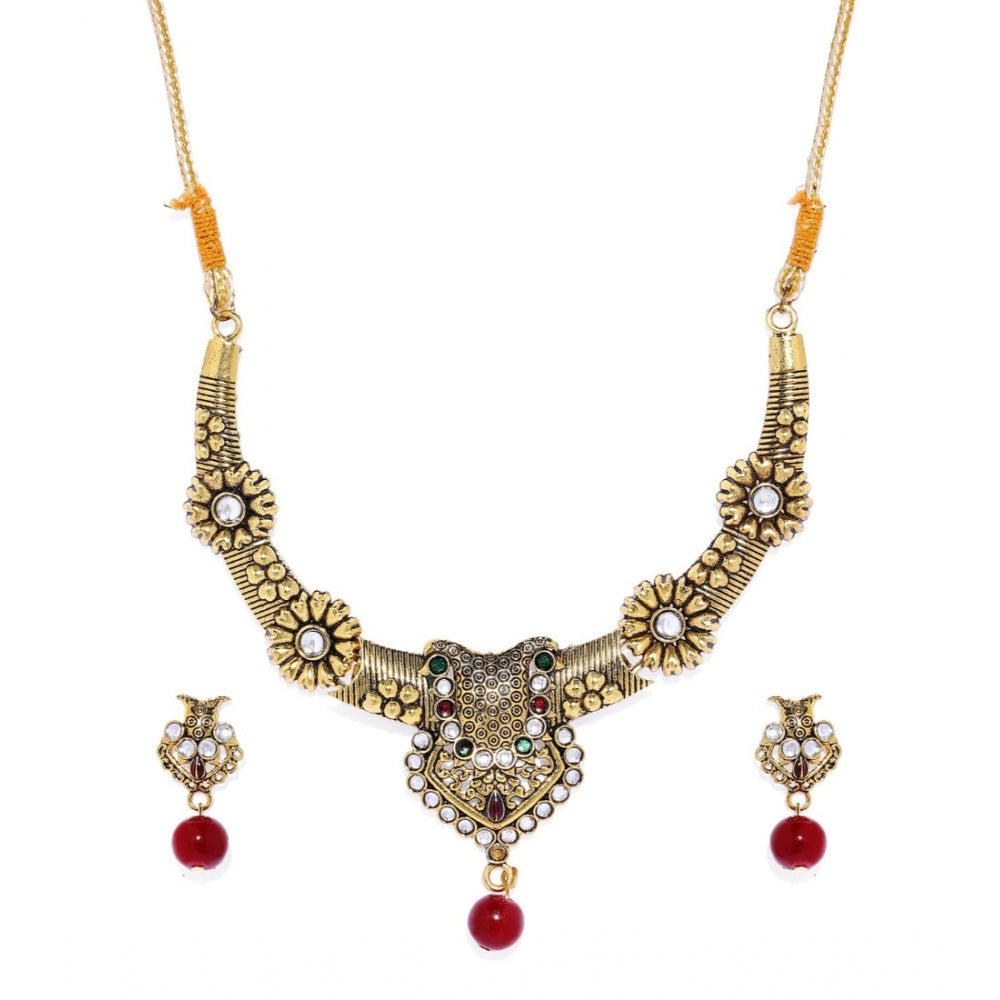 Women's Rose Gold Plated Alloy Necklace &amp; Earings Set (Multicolor)