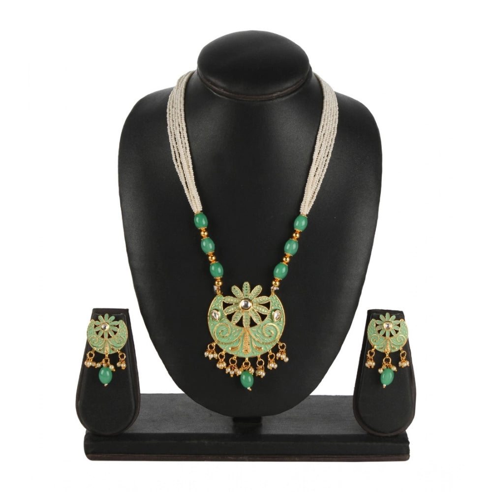 Women's Rose Gold Plated Alloy Necklace &amp; Earings Set (Green)