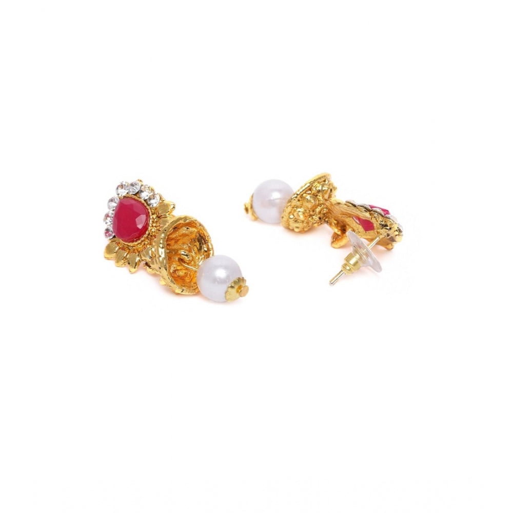 Women's Rose Gold Plated Alloy Necklace &amp; Earings Set (Green &amp; Red)