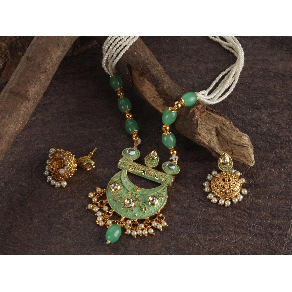 Women's Rose Gold Plated Alloy Necklace &amp; Earings Set (Green)