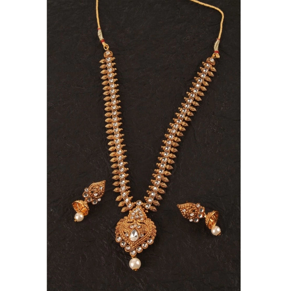 Women's Rose Gold Plated Alloy Necklace &amp; Earings Set (White)