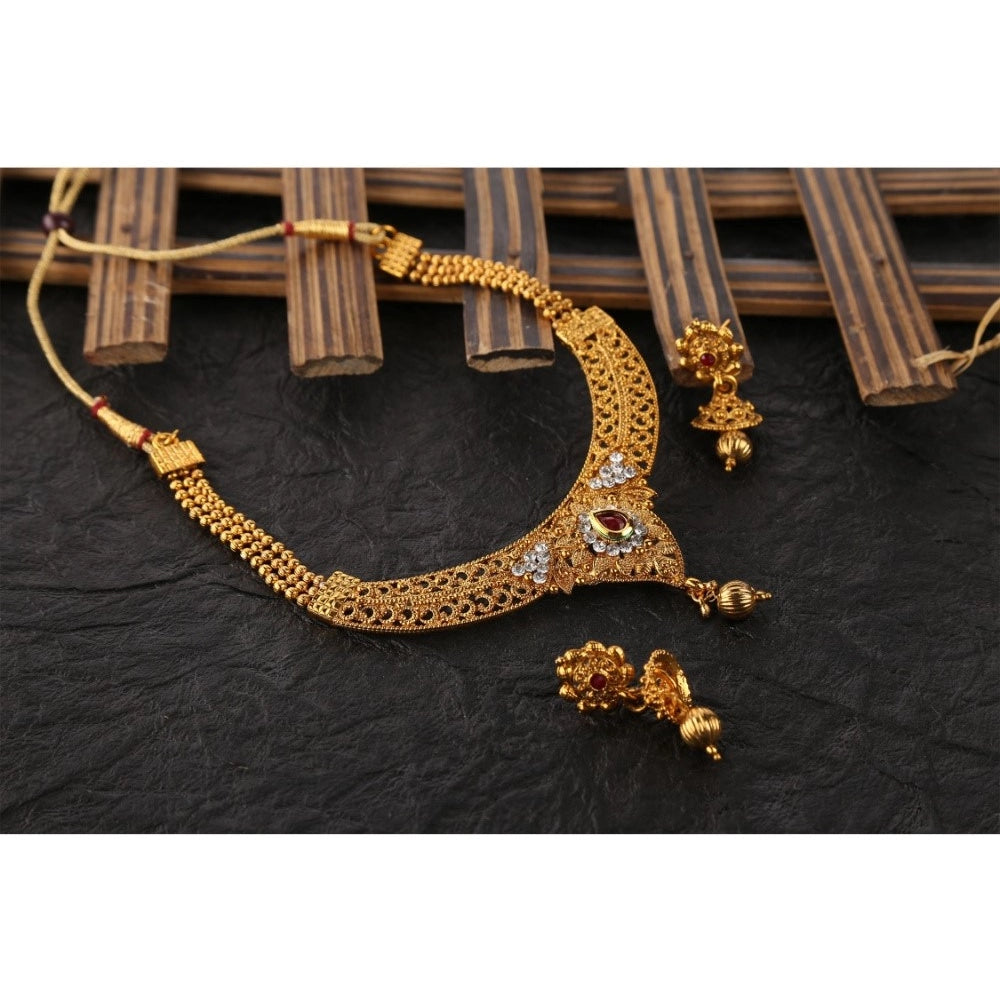 Women's Rose Gold Plated Alloy Necklace &amp; Earings Set (Gold)