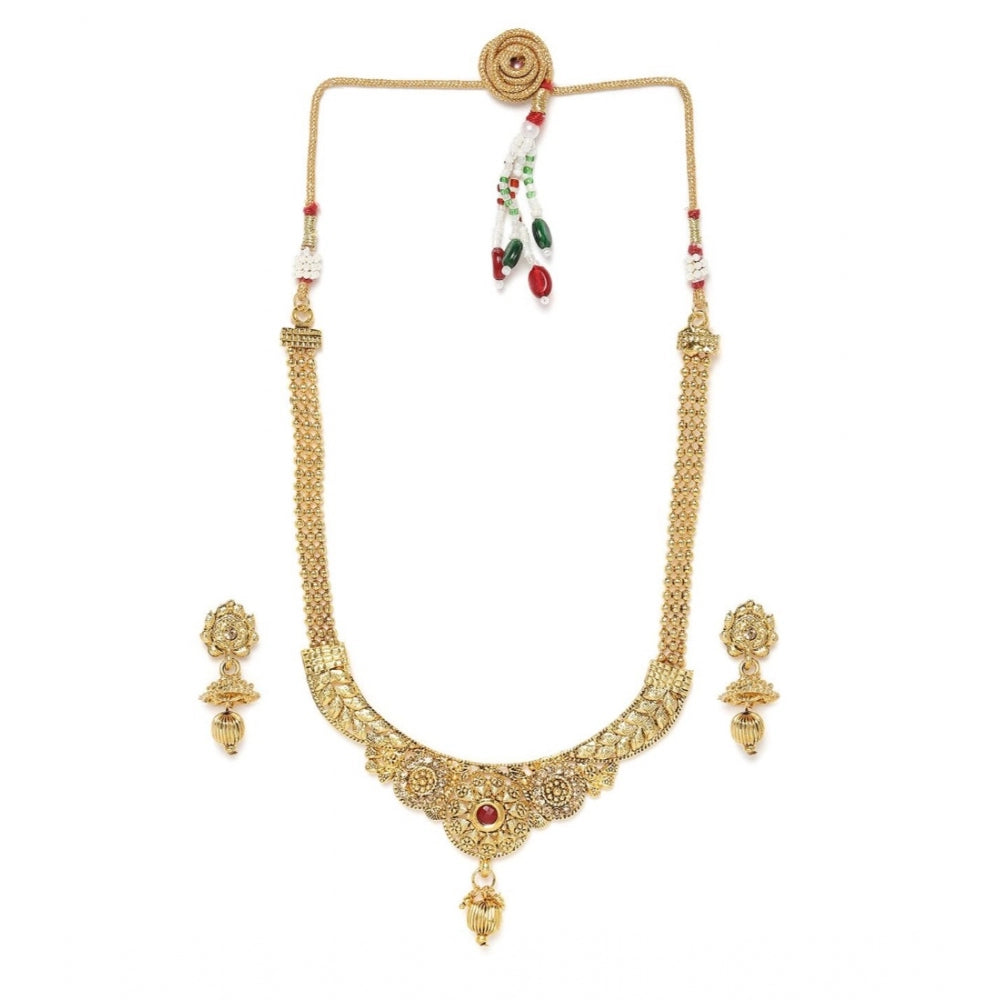 Women's Rose Gold Plated Alloy Necklace &amp; Earings Set (Gold)