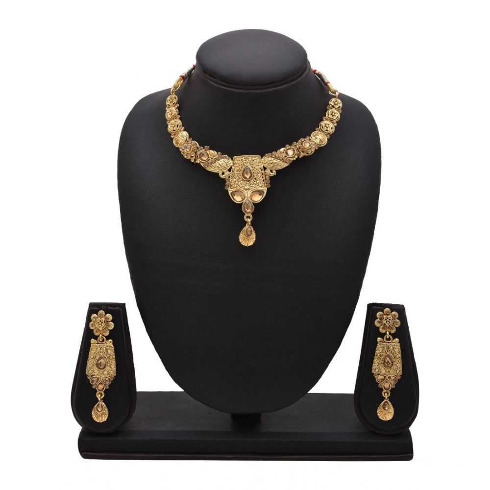 Women's Rose Gold Plated Alloy Necklace &amp; Earings Set (Gold)