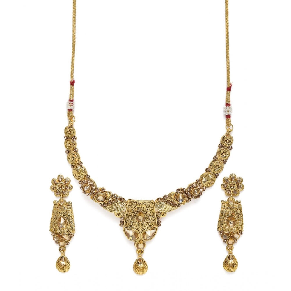 Women's Rose Gold Plated Alloy Necklace &amp; Earings Set (Gold)