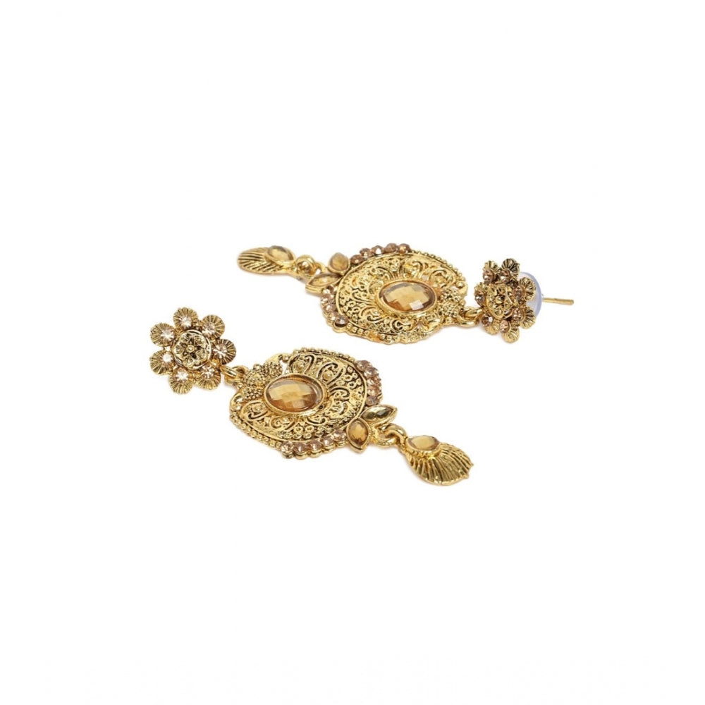 Women's Rose Gold Plated Alloy Necklace &amp; Earings Set (Gold)