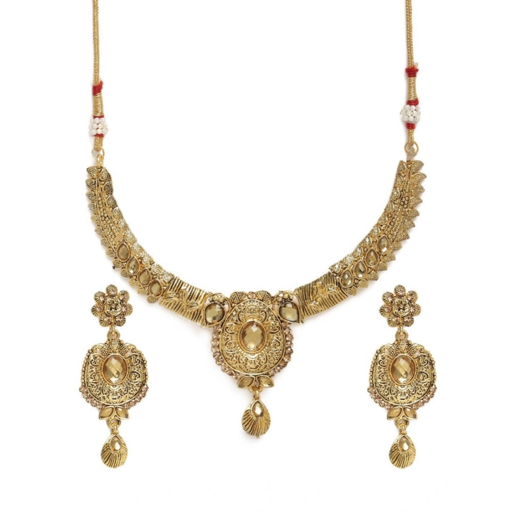 Women's Rose Gold Plated Alloy Necklace &amp; Earings Set (Gold)