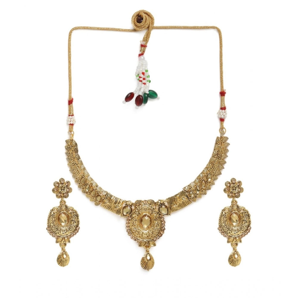 Women's Rose Gold Plated Alloy Necklace &amp; Earings Set (Gold)