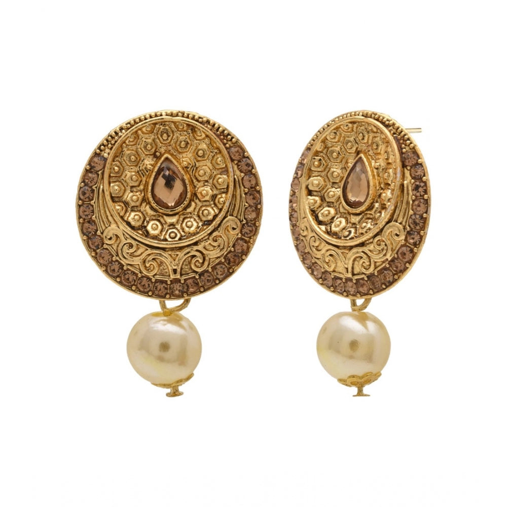 Women's Rose Gold Plated Alloy Necklace &amp; Earings Set (Gold)