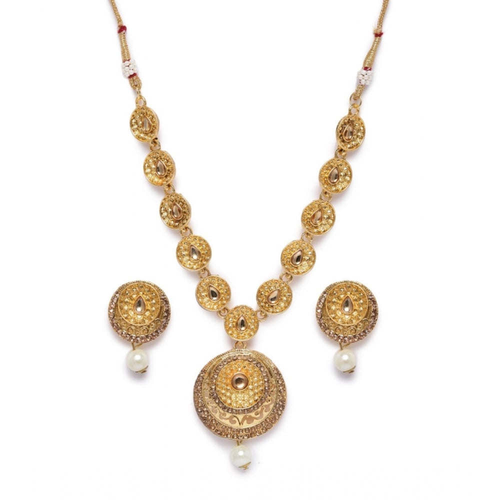 Women's Rose Gold Plated Alloy Necklace &amp; Earings Set (Gold)