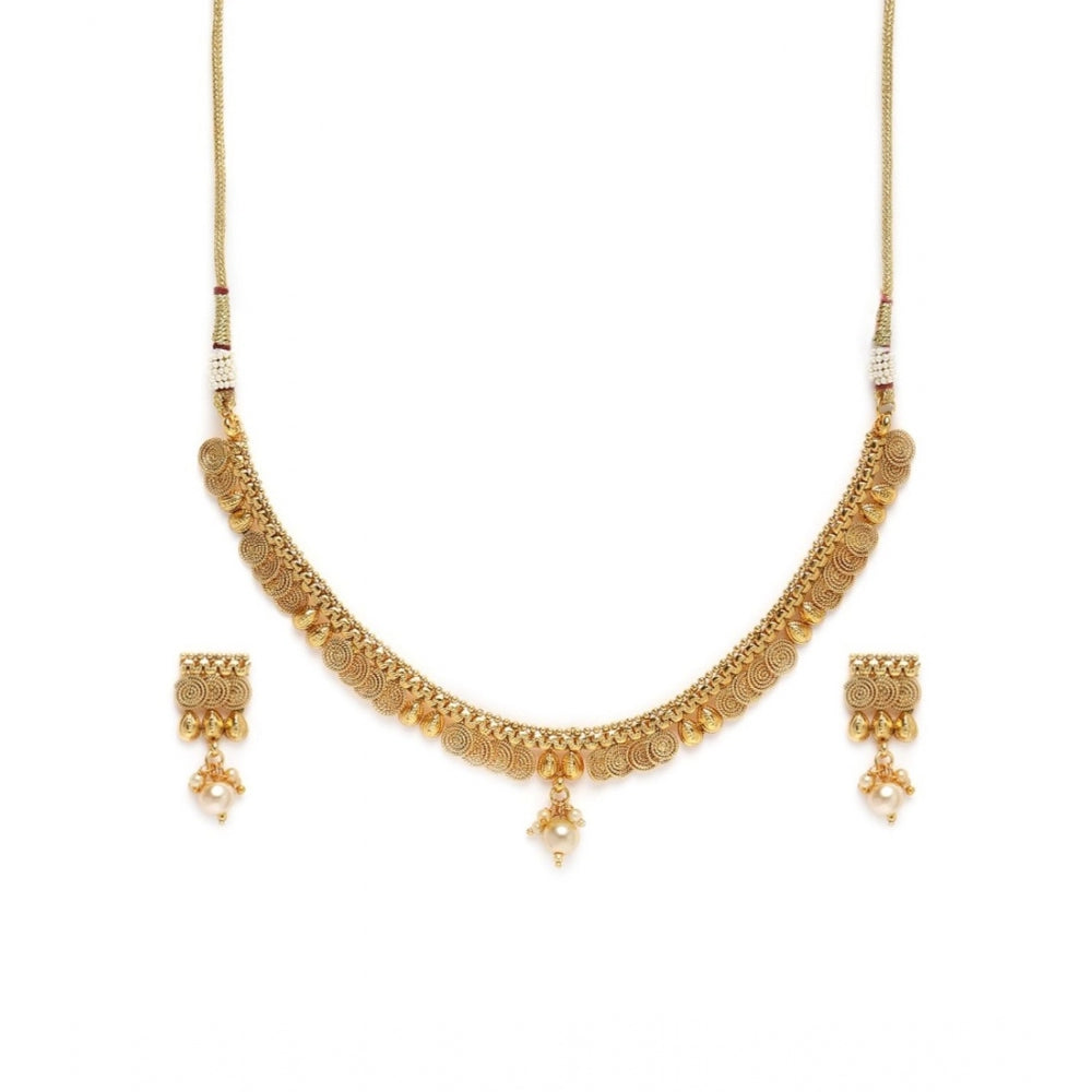 Women's Rose Gold Plated Alloy Necklace &amp; Earings Set (Gold)