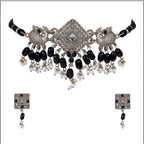 Women's Rose Gold Plated Alloy Necklace &amp; Earings Set (Silver)