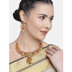 Women's Rose Gold Plated Alloy Necklace &amp; Earings Set (Multicolor)