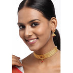 Women's Rose Gold Plated Alloy Necklace &amp; Earings Set (Gold)