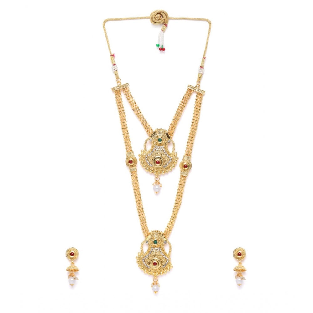 Women's Rose Gold Plated Alloy Necklace &amp; Earings Set (Gold)
