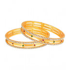 Women's Rose Gold Plated Brass Stone Bangle (Red &amp; Green , 2.4 Inch)