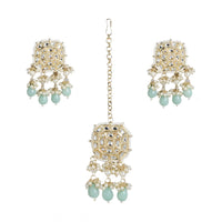 Women's Rose Gold Plated Alloy Kundan Earrings &amp; Mangtikka (White)