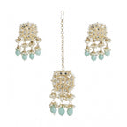 Women's Rose Gold Plated Alloy Kundan Earrings &amp; Mangtikka (White)