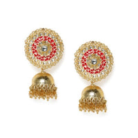 Women's Rose Gold Plated Alloy Earrings (White &amp; Red)