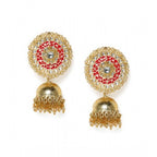 Women's Rose Gold Plated Alloy Earrings (White &amp; Red)