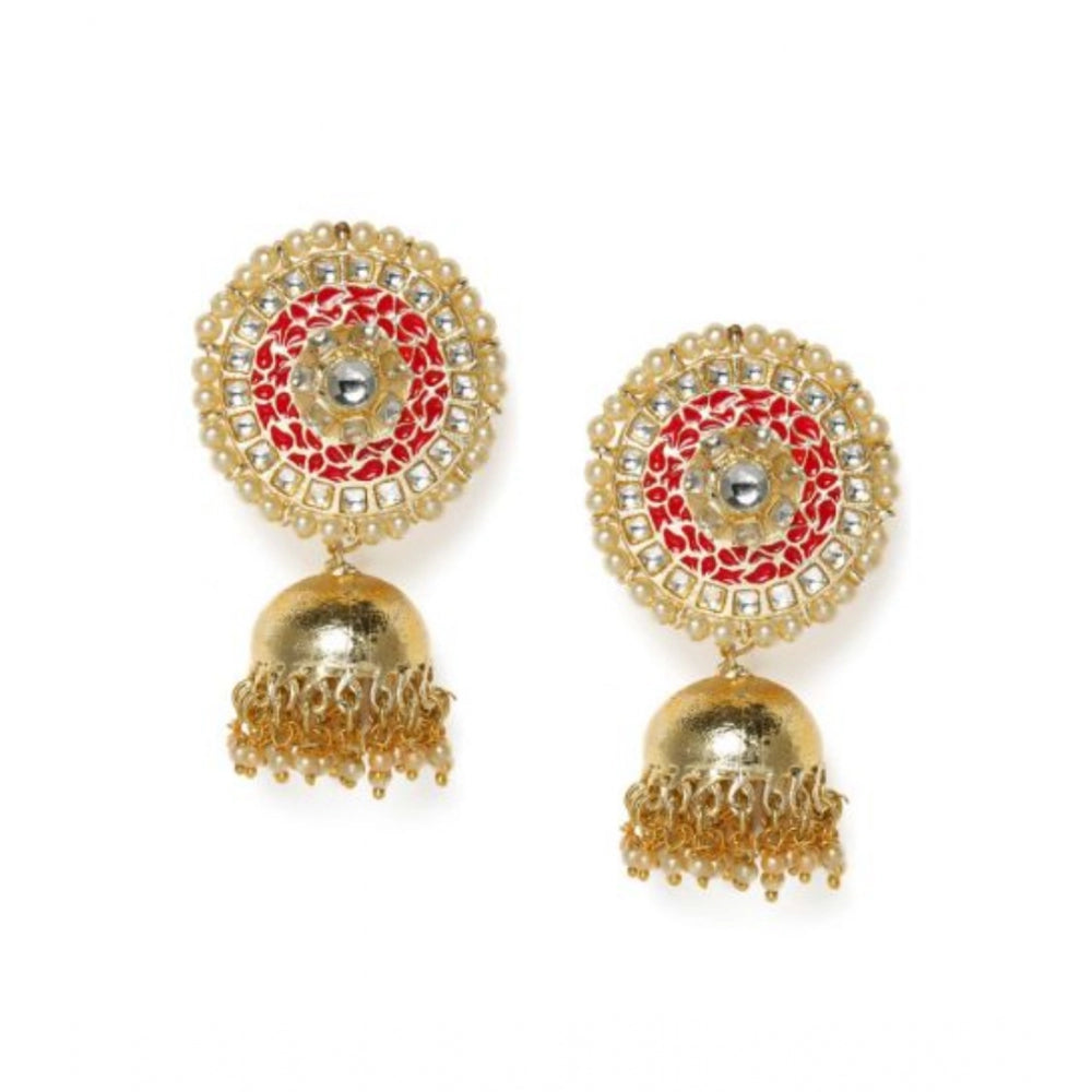 Women's Rose Gold Plated Alloy Earrings (White &amp; Red)