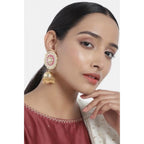 Women's Rose Gold Plated Alloy Earrings (White &amp; Red)
