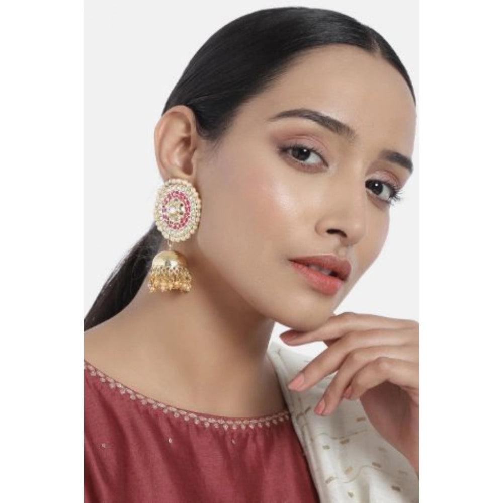 Women's Rose Gold Plated Alloy Earrings (White &amp; Red)
