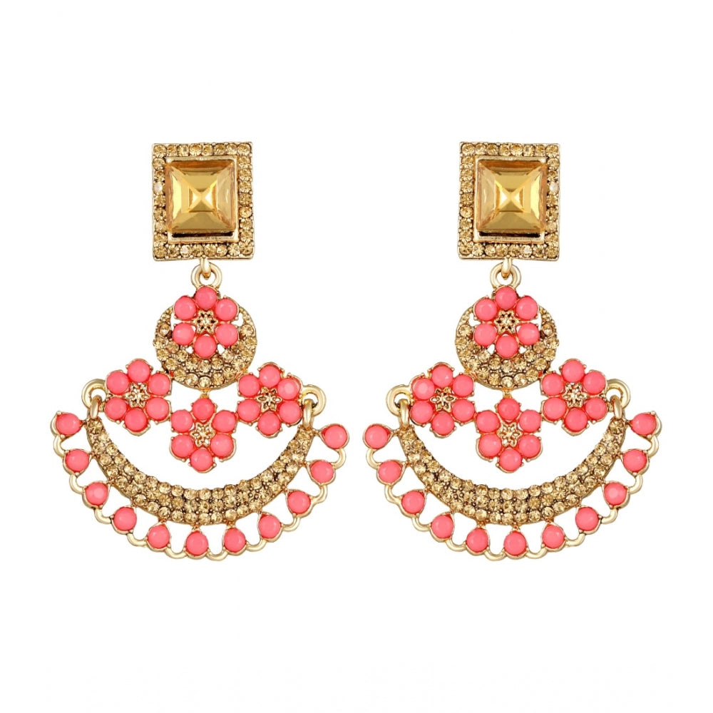 Women's Rose Gold Plated Alloy Earrings (Gold &amp; Pink)
