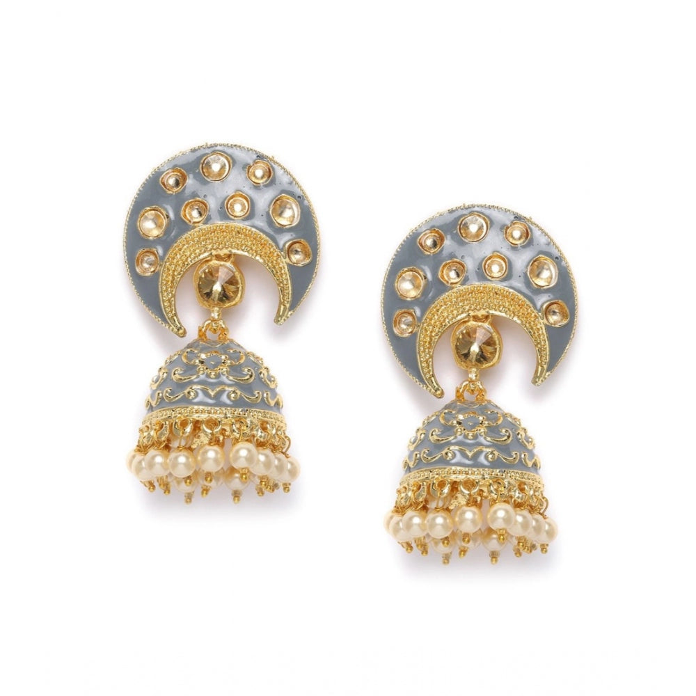Women's Rose Gold Plated Alloy Earrings (Gold &amp; Grey)