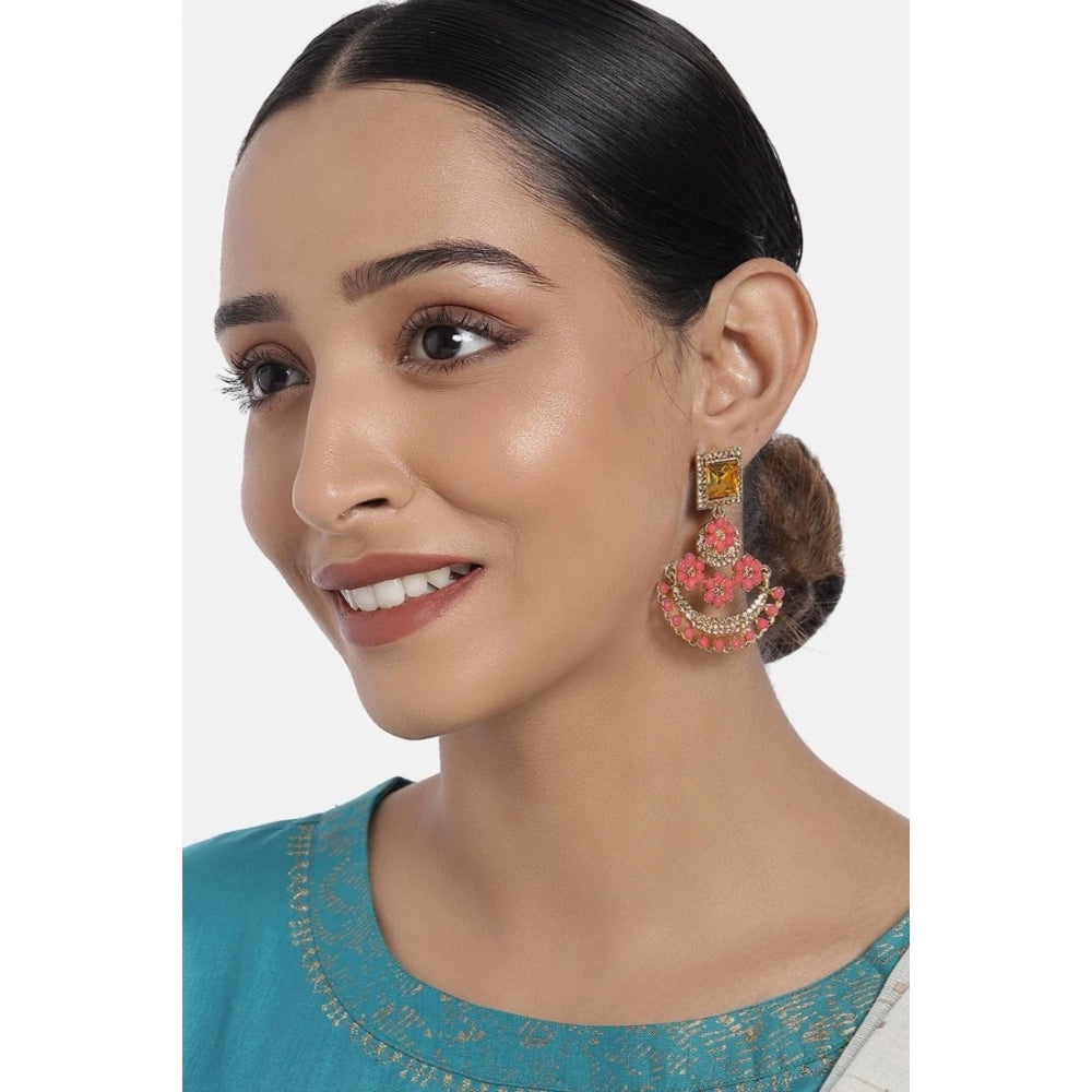 Women's Rose Gold Plated Alloy Earrings (Gold &amp; Pink)