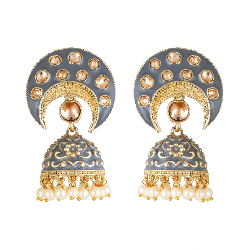 Women's Rose Gold Plated Alloy Earrings (Gold &amp; Grey)