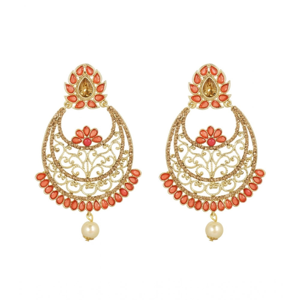 Women's Rose Gold Plated Alloy Earrings (Gold &amp; Orange)