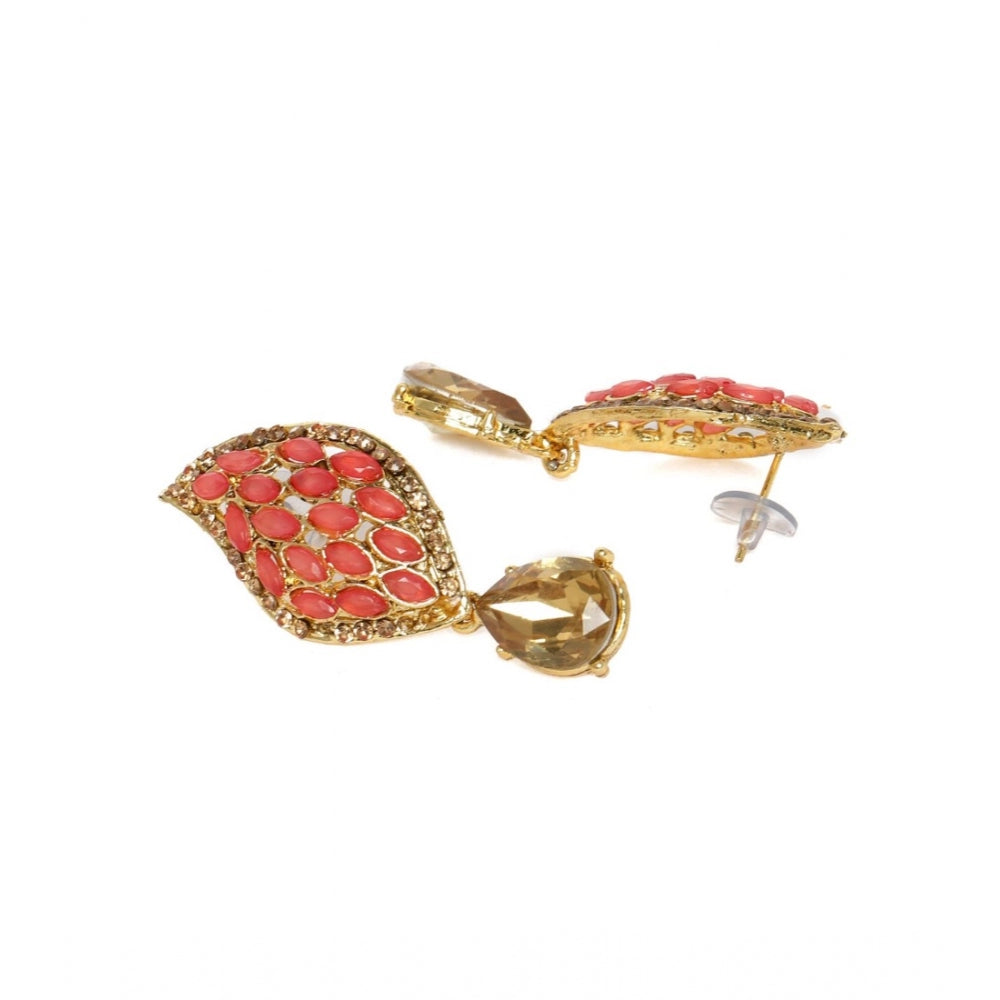 Women's Rose Gold Plated Alloy Earrings (Gold &amp; Red)
