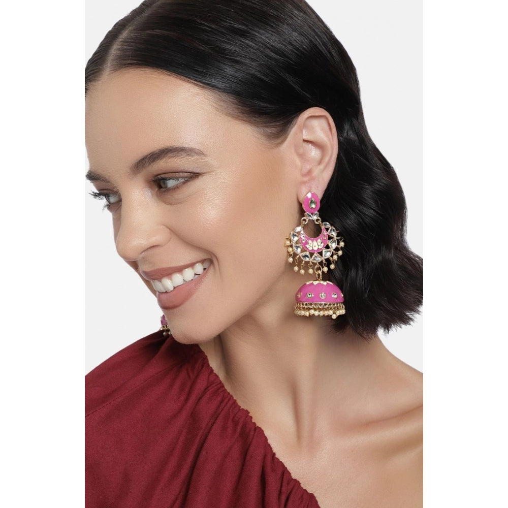 Women's Rose Gold Plated Alloy Earrings (Pink)