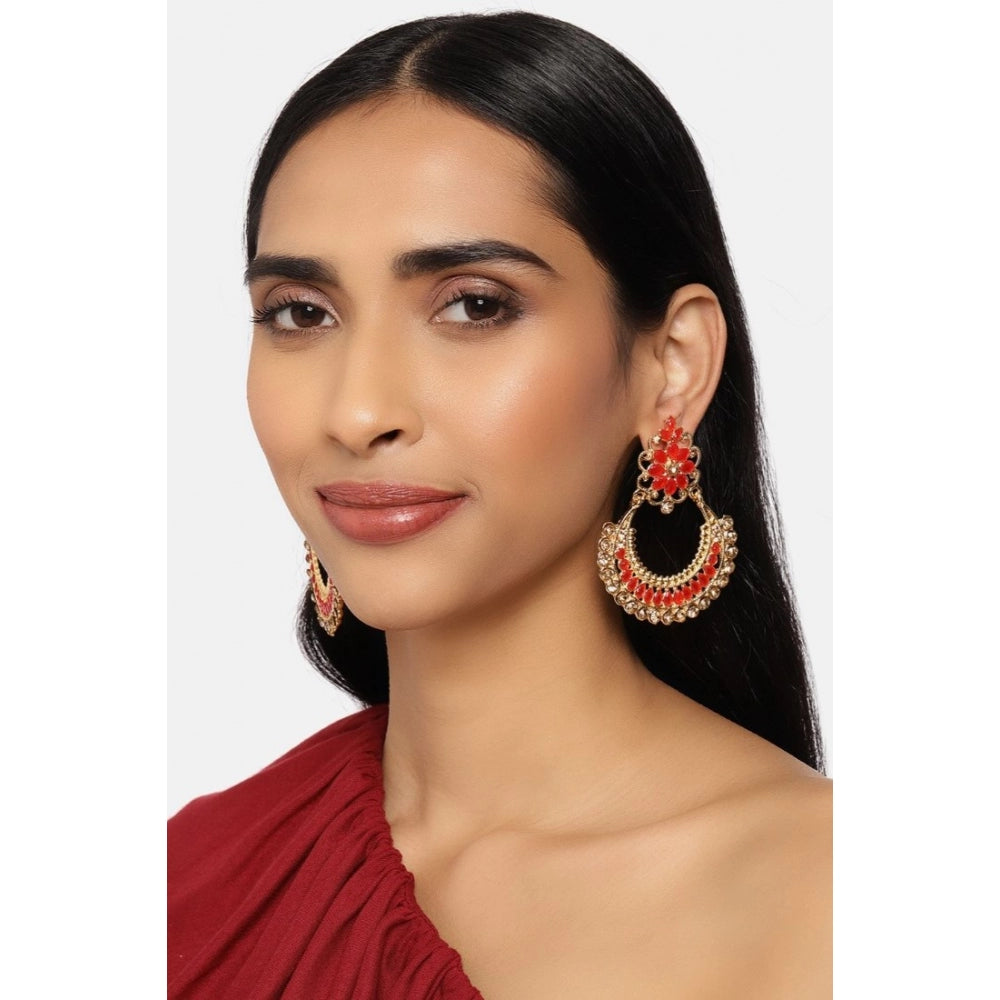 Women's Rose Gold Plated Alloy Earrings (Red)
