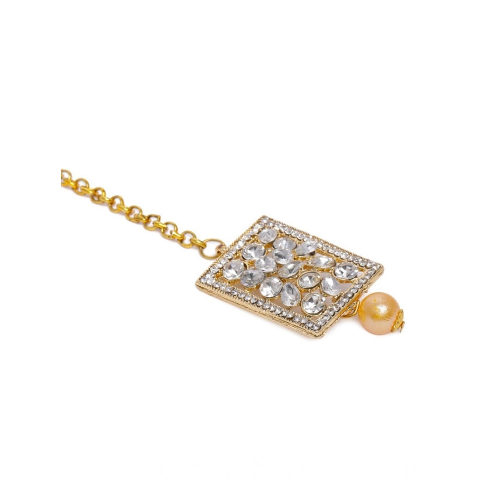 Women's Rose Gold Plated Alloy Kundan Earrings &amp; Mangtikka (White)