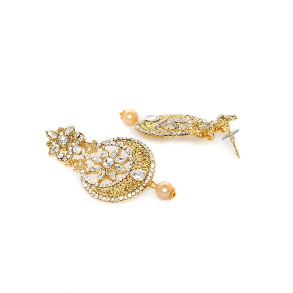 Women's Rose Gold Plated Alloy Kundan Earrings &amp; Mangtikka (White)