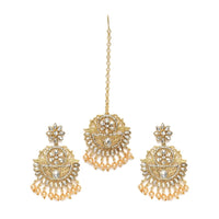 Women's Rose Gold Plated Alloy Kundan Earrings &amp; Mangtikka (White)