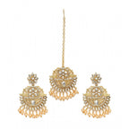 Women's Rose Gold Plated Alloy Kundan Earrings &amp; Mangtikka (White)