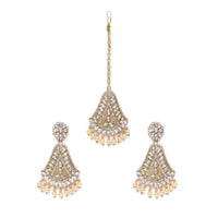 Women's Rose Gold Plated Alloy Kundan Earrings &amp; Mangtikka (White)